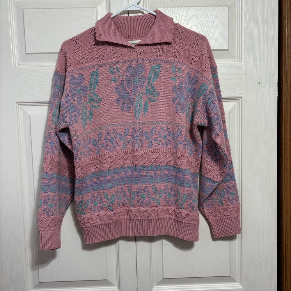 Vintage Pink Floral Sweater